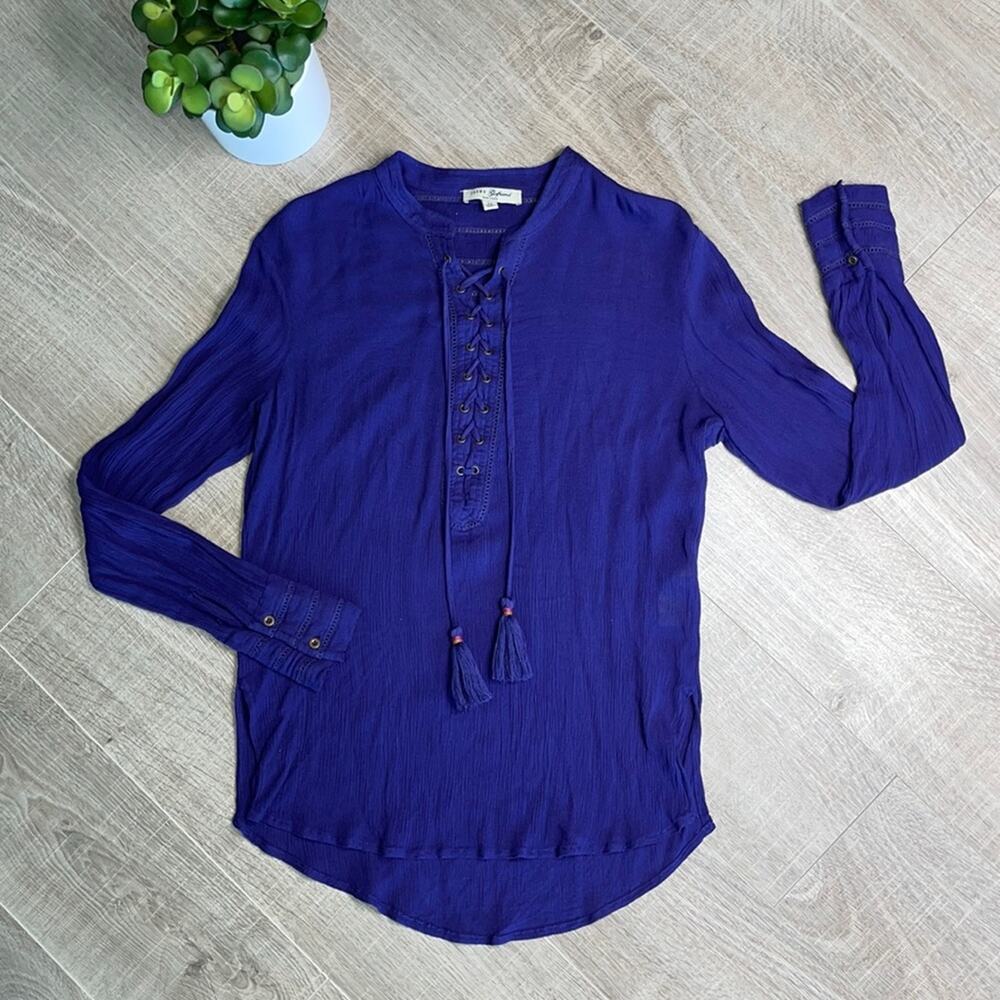JACHS GIRLFRIEND New York Blue Purple Tassel Lace Up Blouse Women’s